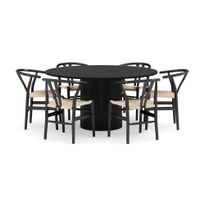 Ruokailuryhmä Kopparbo, 150cm pyöreä, 6 Dezuid-tuolia, musta (00133)