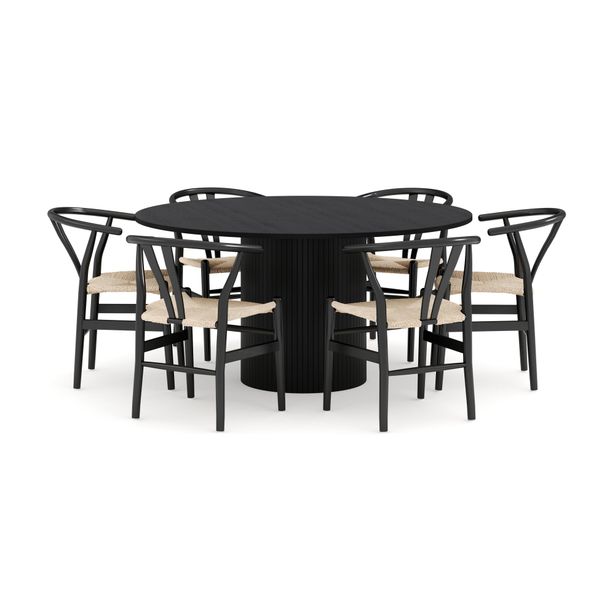 Ruokailuryhmä Kopparbo, 150cm pyöreä, 6 Dezuid-tuolia, musta (00133)
