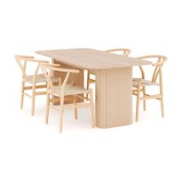 Ruokailuryhmä Kopparbo, 160-220cm jatkettava, 4 Dastoori ruokatuolia, beige (00707)