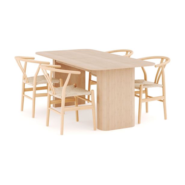 Ruokailuryhmä Kopparbo, 160-220cm jatkettava, 4 Dastoori ruokatuolia, beige (00707)