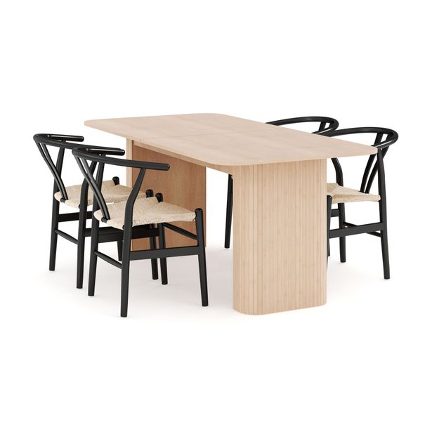 Ruokailuryhmä Kopparbo, 160-220cm jatkettava, 4 Dastoori ruokatuolia, beige (00719)