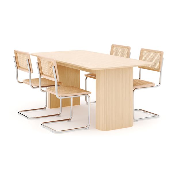 Ruokailuryhmä Kopparbo, 160-220cm laajennettava pöytä + 4 Build tuolia, valkoinen (01660)