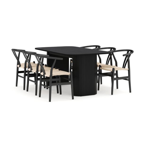 Ruokailuryhmä Kopparbo, 160cm, 6 Dezuid tuolia, musta (00137)