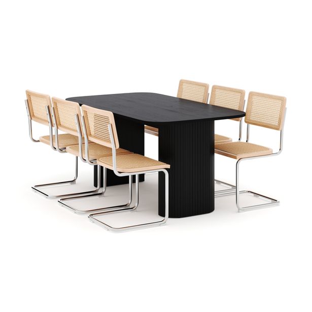 Ruokailuryhmä Kopparbo, 160cm pöytä, 6 Build tuolia, musta (01735)