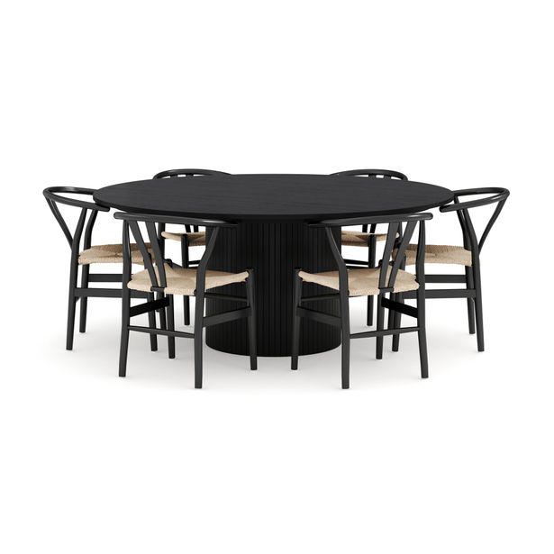 Ruokailuryhmä Kopparbo, 180cm, 6 Dezuid-tuolia, musta (00138)