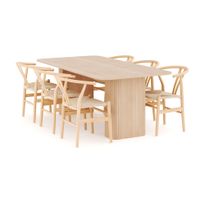 Ruokailuryhmä Kopparbo, 200-260cm jatkettava, 6 Dastoori ruokatuolia, beige (00713)