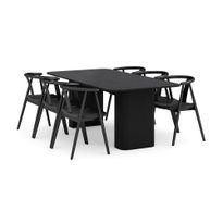 Ruokailuryhmä Kopparbo, 200-260cm, jatkettava, 6 käsinojallista tuolia, musta (00745)