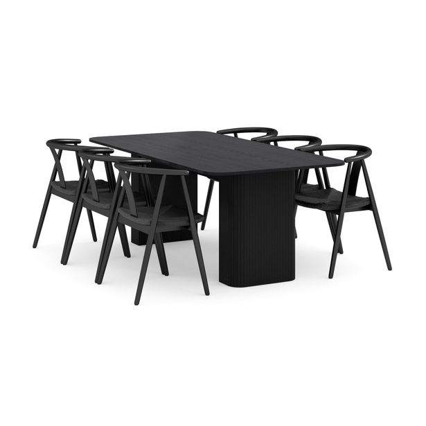 Ruokailuryhmä Kopparbo, 200-260cm, jatkettava, 6 käsinojallista tuolia, musta (00745)