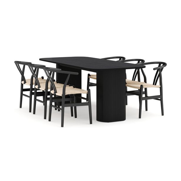 Ruokailuryhmä Kopparbo, 200cm, 6 Dezuid tuolia, musta (00147)