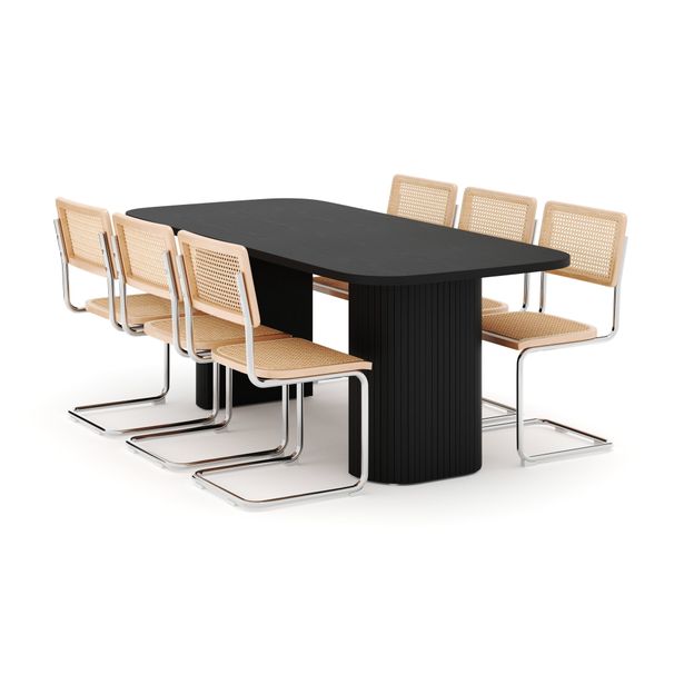 Ruokailuryhmä Kopparbo, 200cm pöytä, 6 Build-tuolia, musta (01680)