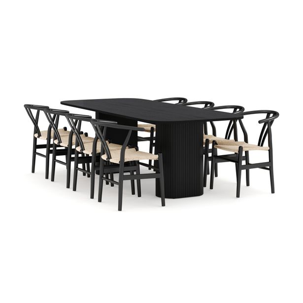 Ruokailuryhmä Kopparbo, 240cm, 8 Dezuid tuolia, musta (00146)