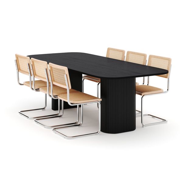 Ruokailuryhmä Kopparbo, 240cm pöytä, 6 tuolia, musta (01654)