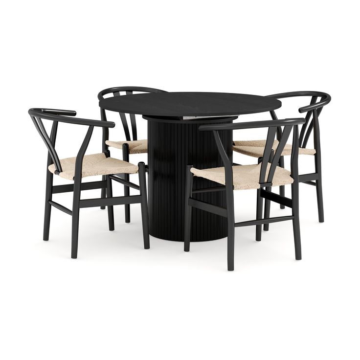 Ruokailuryhmä Kopparbo, jatkettava Ø106-156cm, 4 Dezuid tuolia, musta (00134)