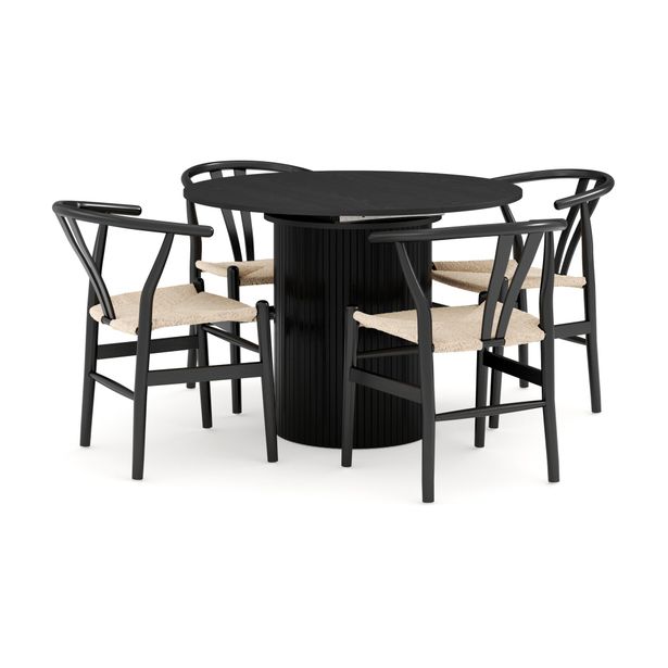 Ruokailuryhmä Kopparbo, jatkettava Ø106-156cm, 4 Dezuid tuolia, musta (00134)