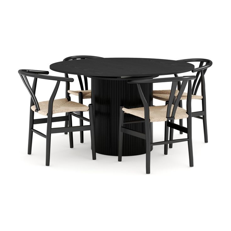 Ruokailuryhmä Kopparbo, jatkettava Ø130-180cm, 4 Dezuid tuolia, musta (00120)