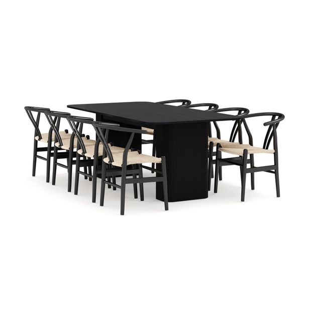 Ruokailuryhmä Kopparbo, jatkettava 200-260cm, 8 Dezuid-tuolia, musta (00145)