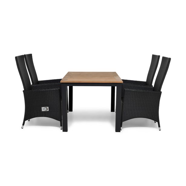 Ruokailuryhmä Las Vegas, 152-210cm, 4 säädettävää Jenny-nojatuolia, musta (47244)