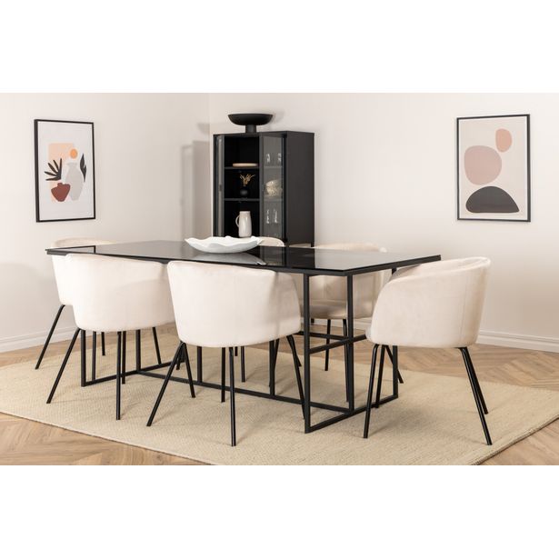 Ruokailuryhmä Leria, 200cm, 6 tuolia, beige/musta (23217)