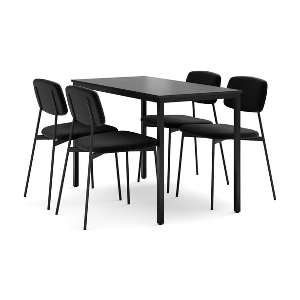 Ruokailuryhmä Lowe, 120cm, 4 tuolia, musta (00479)