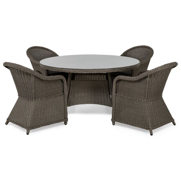 Ruokailuryhmä Marcus, Ø140cm, 4 Marcus Light tuolia, pehmuste, harmaa (47383)