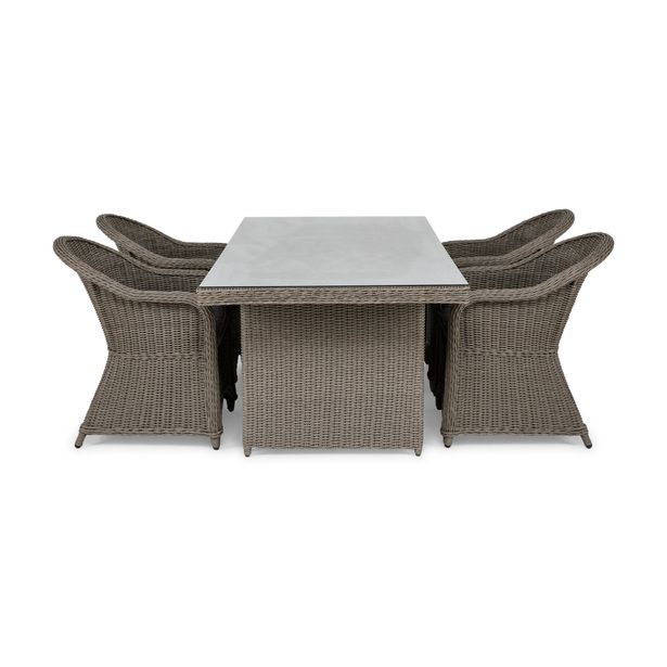 Ruokailuryhmä Marcus, 200cm, 4 Light-tuolia, pehmusteet, harmaa (47388)