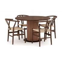 Ruokailuryhmä Neandir, Ø120cm, 4 Dezuid tuolia, massiivipuu, eri värivaihtoehtoja (RM120)