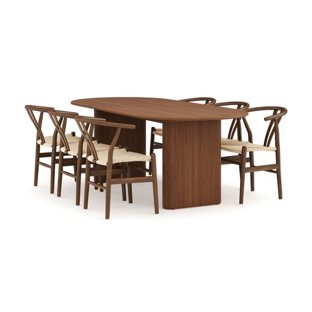 Ruokailuryhmä Neandir, 220cm, massiivitammi, 6 Dezuid tuolia, eri värivaihtoehtoja (RM220)