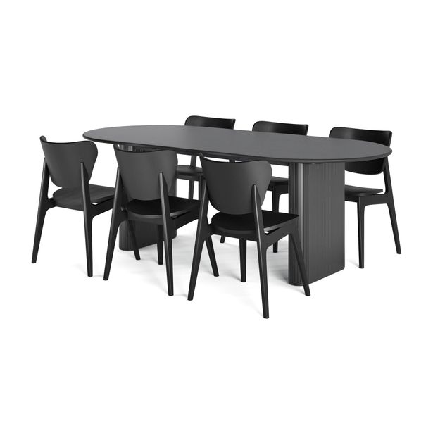 Ruokailuryhmä Neandir, 220cm, soikea, 6 tuolia Skagana, musta (00219)