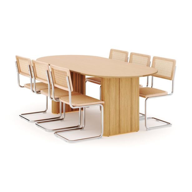 Ruokailuryhmä Noira, soikea pöytä 220cm, 6 Build-tuolia, luonnonväri (01734)