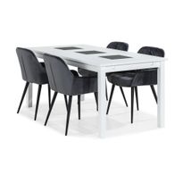 Ruokailuryhmä Octavia, 180cm, jatkettava, 4 Khloe tuolia, sametti, valkoinen (98876)