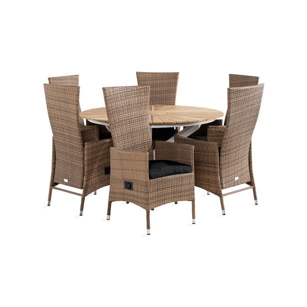 Ruokailuryhmä Olive, Ø140cm, 4 säädettävää Jenny nojatuolia, ruskea (13972)