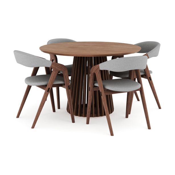 Ruokailuryhmä Peyra, Ø120cm, 4 Jerup ruokatuolia, ruskea (00752)