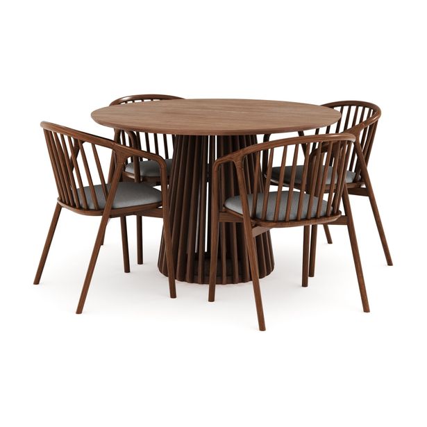 Ruokailuryhmä Peyra, Ø120cm, 4 Noira tuolia, ruskea (00755)