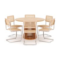 Ruokailuryhmä Peyra, Ø120cm, 6 Matkplolar tuolia, luonnonväri (01698)