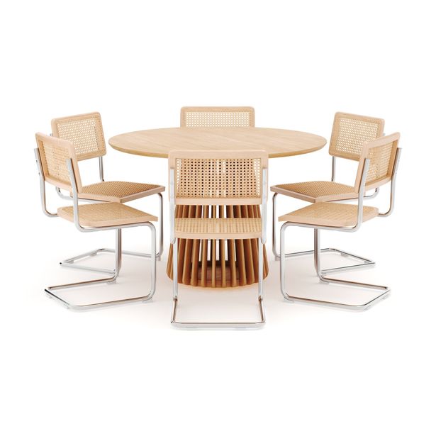 Ruokailuryhmä Peyra, Ø120cm, 6 Matkplolar tuolia, luonnonväri (01698)
