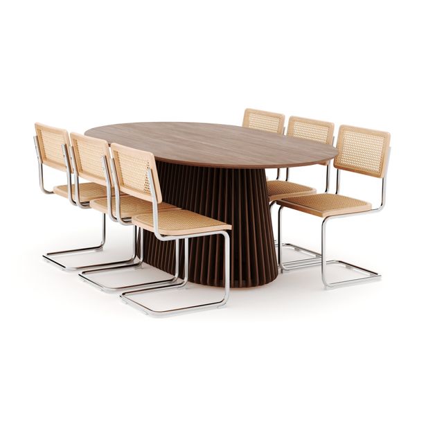 Ruokailuryhmä Peyra, soikea pöytä 200cm, 6 Build-tuolia, ruskea (01692)