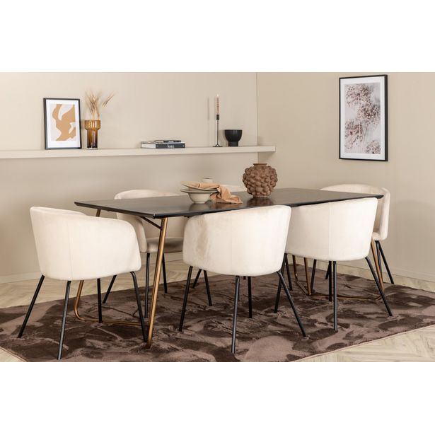 Ruokailuryhmä Pipaon, 190cm, 6 Beraid tuolia, beige/musta/kupari (23344)