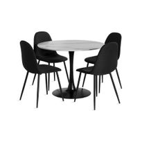 Ruokailuryhmä Severo, 100 cm pyöreä, 4 Naira tuolia, harmaa/musta (87976)