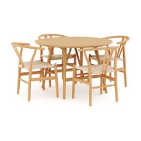 Ruokailuryhmä Skagana, Ø120cm, 4 Dezuid tuolia, luonnonväri (00117)