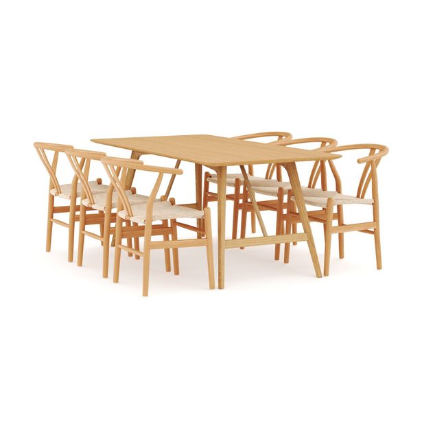 Ruokailuryhmä Skagana, 180cm, 6 Dezuid tuolia, luonnonväri (00118)