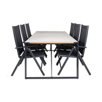 Ruokailuryhmä Texas, 200cm, 6 säätötuolia, harmaa/musta (09773)