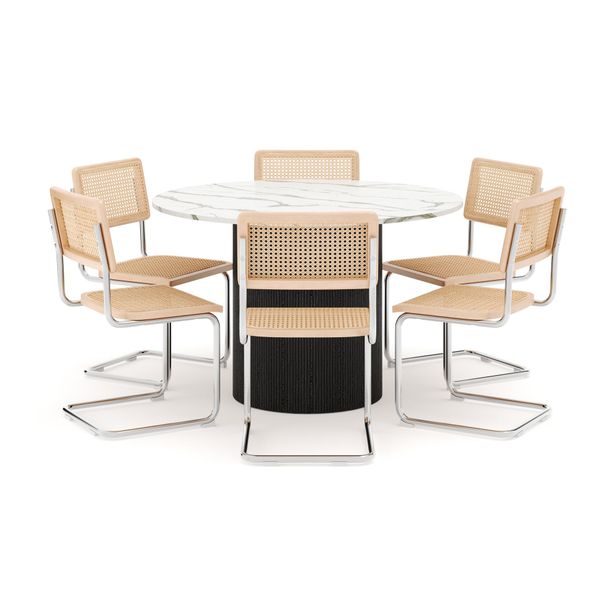 Ruokailuryhmä Uppveda, Ø120cm, pyöreä, 6 tuolia, eri värivaihtoehtoja (P12P6)