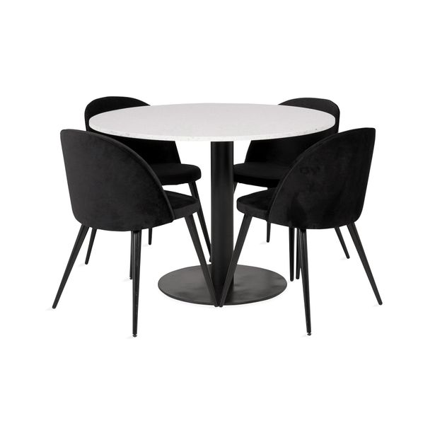 Ruokailuryhmä Wivece, 4 keittiötuolia sametti, valkoinen/musta (39492)