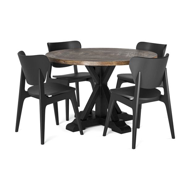 Ruokailuryhmä Yorkshire, Ø120cm, 4 tuolia, ruskea/musta (00214)