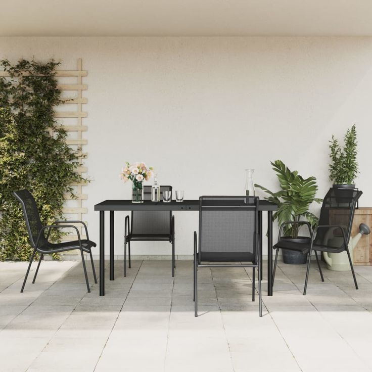 Ruokailuryhmä pihalle, teräs ja textilene, musta, 5 osaa