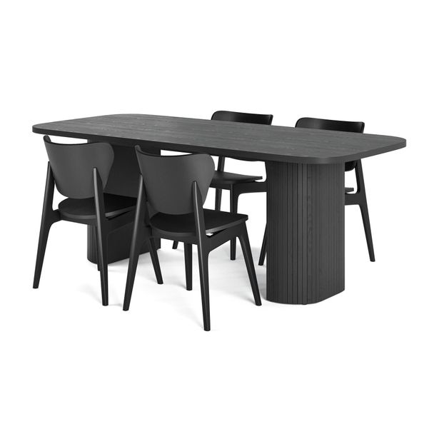 Ruokapöytä Kopparbo, 200cm, 4 kpl ruokatuoli Skagana, musta (00207)