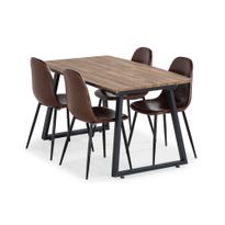 Ruokapöytä Marcelen, jatkettava, 4 Nibe ruokatuolia, ruskea (98922)