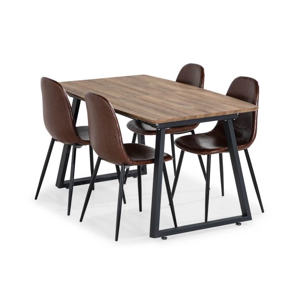 Ruokapöytä Marcelen, jatkettava, 4 Nibe ruokatuolia, ruskea (98922)