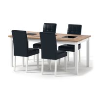 Ruokapöytä Octavia, jatkettava, 90cm, 4 Leo ruokatuolia, valkoinen/musta/luonnonväri (06498)