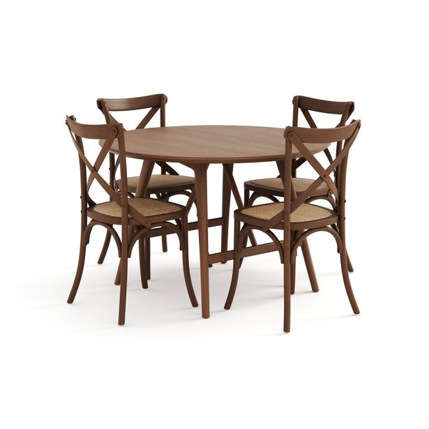 Ruokapöytä Skagana, 120cm, pyöreä, 4 Prumerland-tuolia, ruskea (95869)